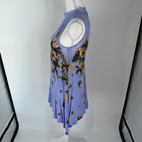 Free People Intimately Marsha Blue Floral Print Lace Slip Mini Dress X-Small XS - Picture 7 of 11